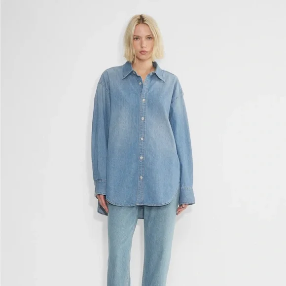 Aritzia Denim Forum The 90s Classic Denim Shirt 90'S Vintage Bleu Size XS - Picture 1 of 14